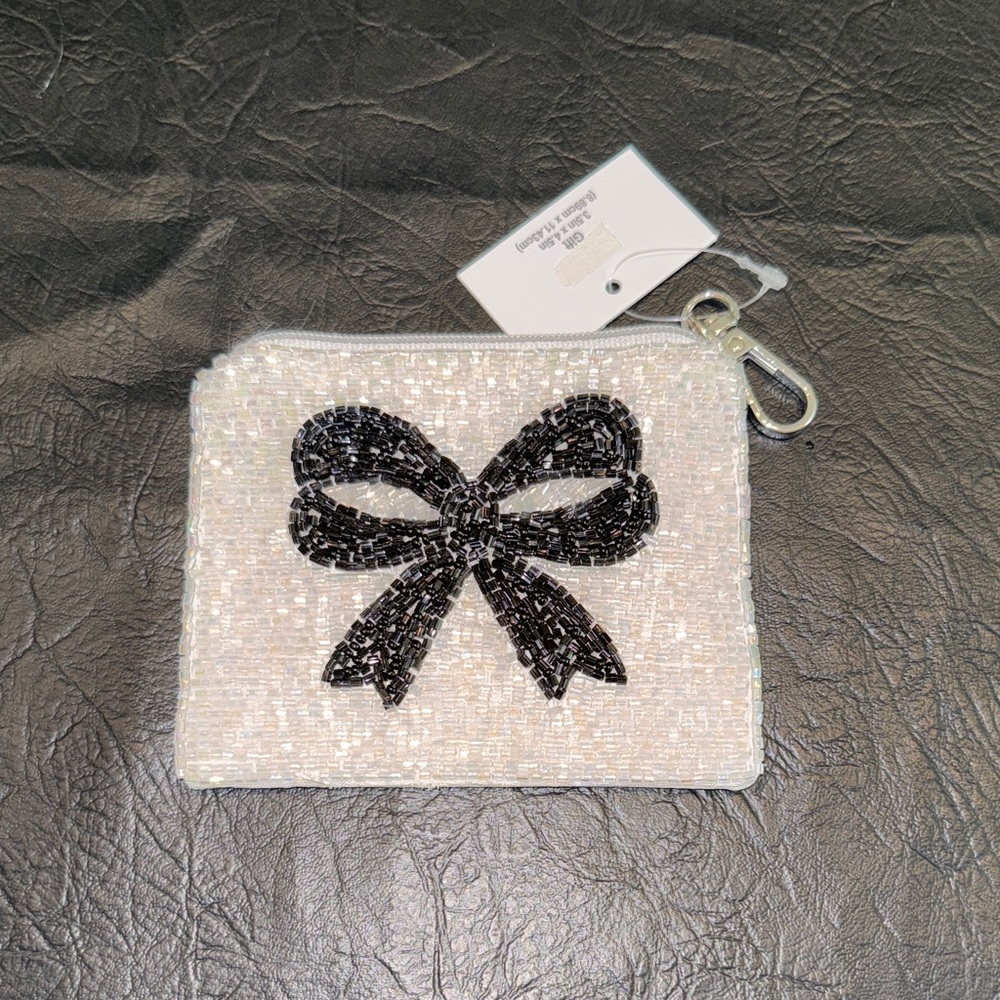 Sequin Bow Pouch/Coin/Card Holder, NEW